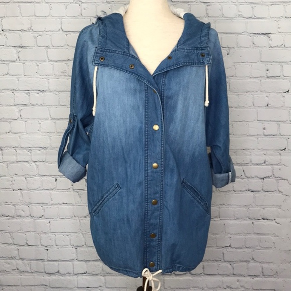 LIFE IN PROGRESS Faded Blue Denim Parka sz S - Picture 2 of 9